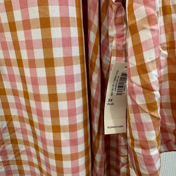 New Old Navy Orange Plaid Top Womens 3x Long Sleeve Tie V Neck Career Light - Picture 3 of 5